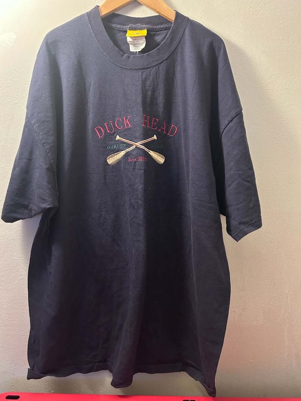 Vintage Duck Head Quality Gear Embroidered T-Shirt Navy Blue Size XL